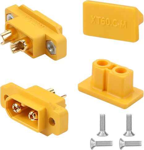 QIANRENON XT60 Male Solder Connector Fixed Mount Plug Gold Plated XT60 Male Panel Mount Soldering Adapter XT60E-M 35A 12AWG, with Dust Cap, for Model Airplane RC LiPo Batterie Drone RC Car, 2Pcs in Saudi Arabia