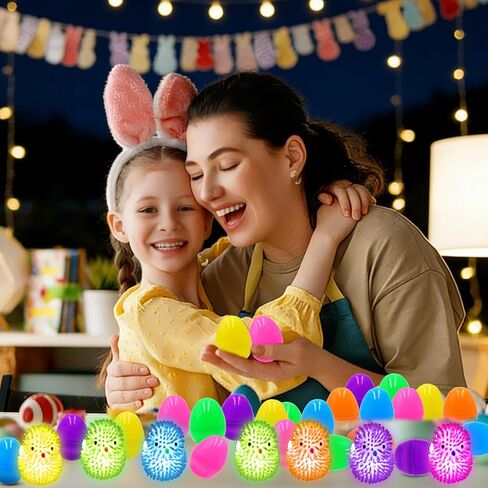 12 Pcs Easter LED Light-Up Puffer Chick Toys with Colorful Eggs | Reusable Sensory Fidget Stress Relief Toys for Kids Adults | Easter Basket Stuffers Fillers, Party Favors, Classroom Prizes in Saudi Arabia