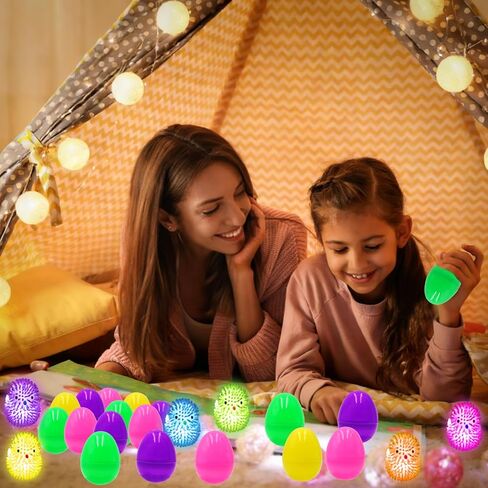 12 Pcs Easter LED Light-Up Puffer Chick Toys with Colorful Eggs | Reusable Sensory Fidget Stress Relief Toys for Kids Adults | Easter Basket Stuffers Fillers, Party Favors, Classroom Prizes in Saudi Arabia