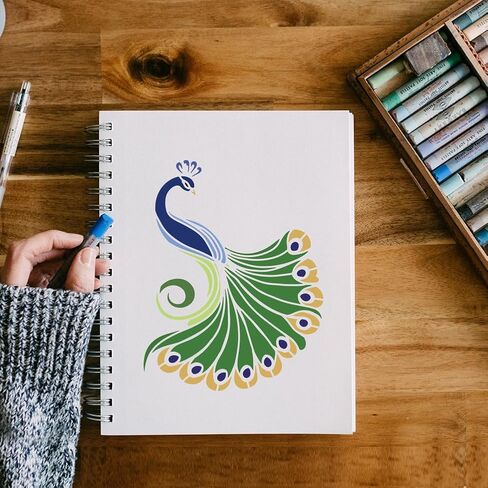 6 قطع من FINGERINSPIRE استنسل الطاووس مقاس 8.3x11.7 بوصة مع فرشاة، قوالب تصميم ريش الطاووس والطيور مقاس A4، استنسل رسم حيوانات قابل لإعادة الاستخدام، قالب رسم للحيوانات الأليفة DIY للحرف الفنية لتزيين المنزل in Kuwait