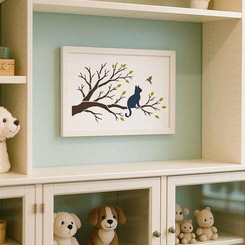 استنسل أشجار FINGERINSPIRE مع فرشاة 29.7 × 21 سم / 11.7 × 8.3 بوصة استنسل رسم للقطط قابل لإعادة الاستخدام على شكل طيور الحيوانات الأليفة، قالب تزيين على شكل حيوان للرسم على أثاث الأرضيات الخشبية in Kuwait