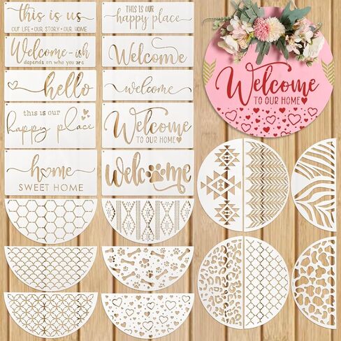 22 Pcs Welcome Stencils for Painting on Wood Doormat, 11.81'' Labor Day Large Welcome Letters Stencils, Half Round for Door Mats Furniture Sign Canvas DIY in Kuwait