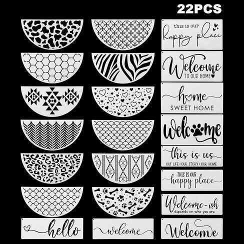 22 Pcs Welcome Stencils for Painting on Wood Doormat, 11.81'' Labor Day Large Welcome Letters Stencils, Half Round for Door Mats Furniture Sign Canvas DIY in Kuwait