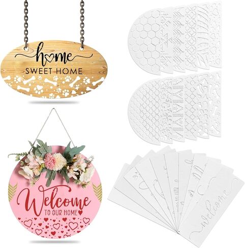 22 Pcs Welcome Stencils for Painting on Wood Doormat, 11.81'' Labor Day Large Welcome Letters Stencils, Half Round for Door Mats Furniture Sign Canvas DIY in Kuwait