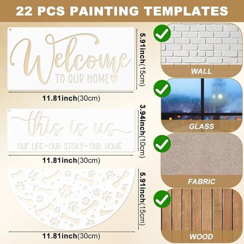 22 Pcs Welcome Stencils for Painting on Wood Doormat, 11.81'' Labor Day Large Welcome Letters Stencils, Half Round for Door Mats Furniture Sign Canvas DIY in Kuwait