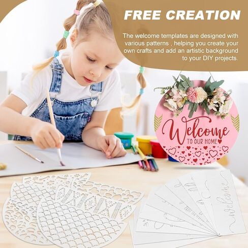 22 Pcs Welcome Stencils for Painting on Wood Doormat, 11.81'' Labor Day Large Welcome Letters Stencils, Half Round for Door Mats Furniture Sign Canvas DIY in Kuwait