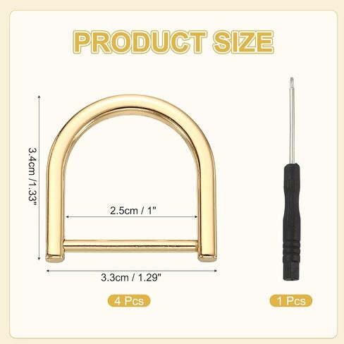 PATIKIL 1 Inch D-Rings Screw in Shackle, 4 Pcs Horseshoe Clasp U Shape D Rings with Screwdriver for Purse Keychain Strap Buckle DIY Leather Craft, Light Gold in Saudi Arabia