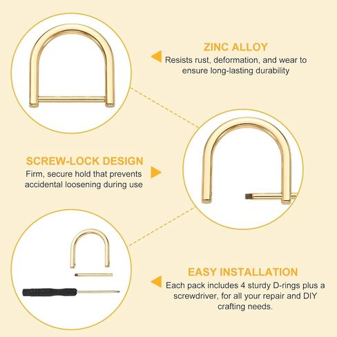 PATIKIL 1 Inch D-Rings Screw in Shackle, 4 Pcs Horseshoe Clasp U Shape D Rings with Screwdriver for Purse Keychain Strap Buckle DIY Leather Craft, Light Gold in Saudi Arabia