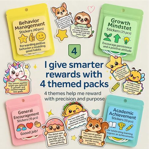 Large Kawaii Animal Motivational Stickers Pack 100 PCS – Big Classroom Reward Stickers for Kids Teens Teachers – 4 Themed Sets: Behavior, Growth, Achievement, Encouragement-1 in Saudi Arabia