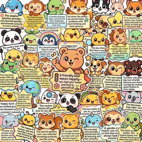 Large Kawaii Animal Motivational Stickers Pack 100 PCS – Big Classroom Reward Stickers for Kids Teens Teachers – 4 Themed Sets: Behavior, Growth, Achievement, Encouragement-1 in Saudi Arabia
