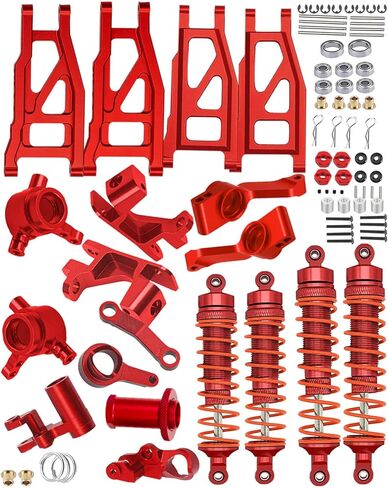 Upgrades for 1/10 Rustler/Stampede/Slash/Hoss 4x4 VXL,Alloy Front Rear RC Shocks & A Arm & Caster Block,Steering Blocks,Rear Stub Axle Carriers w/Wheel Hex & Bearings,Steering Bellcranks,Red in Saudi Arabia