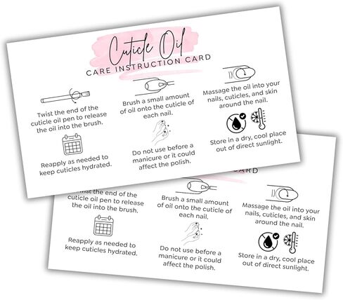 Cuticle Oil Care Instruction Cards 50pk 2x3.5" Nail Homemade Business Reorder Empty Bulk Pen Manicure Packaging Inserts Salon Owner Aftercare in Saudi Arabia