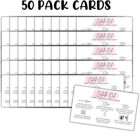 Cuticle Oil Care Instruction Cards 50pk 2x3.5" Nail Homemade Business Reorder Empty Bulk Pen Manicure Packaging Inserts Salon Owner Aftercare in Saudi Arabia