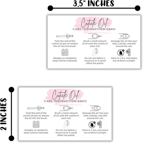 Cuticle Oil Care Instruction Cards 50pk 2x3.5" Nail Homemade Business Reorder Empty Bulk Pen Manicure Packaging Inserts Salon Owner Aftercare in Saudi Arabia