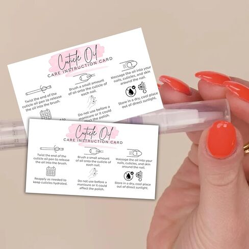 Cuticle Oil Care Instruction Cards 50pk 2x3.5" Nail Homemade Business Reorder Empty Bulk Pen Manicure Packaging Inserts Salon Owner Aftercare in Saudi Arabia