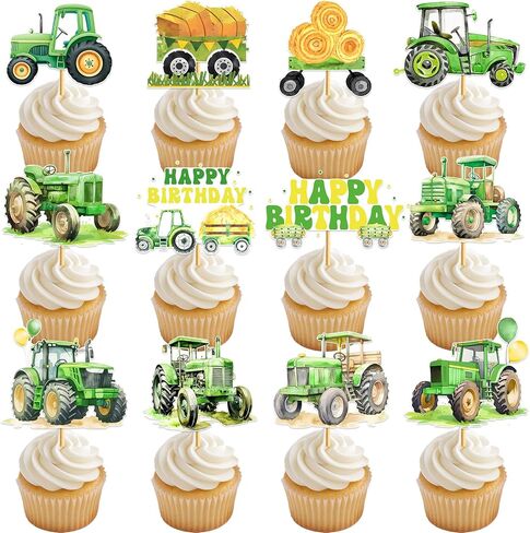 Tractor Birthday Decorations Cupcake Toppers: 48 Pcs Tractor Cupcake Toppers Tractor Birthday Cake Decorations Farm Truck Party Decorations in Saudi Arabia