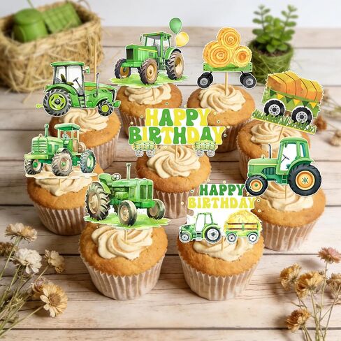 Tractor Birthday Decorations Cupcake Toppers: 48 Pcs Tractor Cupcake Toppers Tractor Birthday Cake Decorations Farm Truck Party Decorations in Saudi Arabia