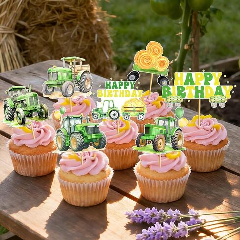 Tractor Birthday Decorations Cupcake Toppers: 48 Pcs Tractor Cupcake Toppers Tractor Birthday Cake Decorations Farm Truck Party Decorations in Saudi Arabia