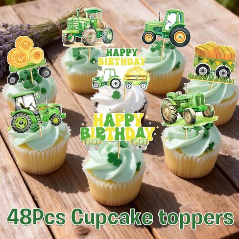 Tractor Birthday Decorations Cupcake Toppers: 48 Pcs Tractor Cupcake Toppers Tractor Birthday Cake Decorations Farm Truck Party Decorations in Saudi Arabia