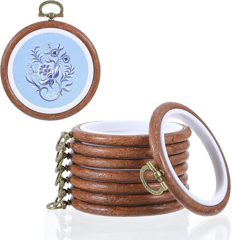 elegaperma 8 قطع 3.5 بوصة طوق التطريز، إطارات صغيرة للخياطة المتقاطعة، إطارات تطريز صغيرة من الخشب المقلد الدائري للعرض، حلقة غرزة متقاطعة عتيقة للخياطة الفنية والحلي المعلقة in Kuwait