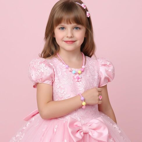 Toddler Jewelry, Pink Play Jewelry Costume for 2-3, Includes Pink Beaded Necklace Bracelet Hair Clips Rings for Toddler Princess Dress-up in Saudi Arabia