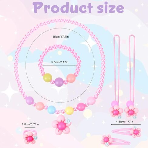 Toddler Jewelry, Pink Play Jewelry Costume for 2-3, Includes Pink Beaded Necklace Bracelet Hair Clips Rings for Toddler Princess Dress-up in Saudi Arabia