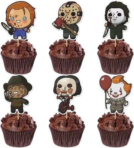 36Pcs Horror Movie Cupcake Toppers, Classic Horror Movie Character Cupcake Picks for Scary Movies Theme Birthday, Halloween Birthday Party Supplies Cake Decorations in Saudi Arabia