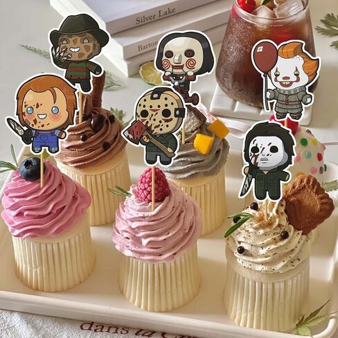 36Pcs Horror Movie Cupcake Toppers, Classic Horror Movie Character Cupcake Picks for Scary Movies Theme Birthday, Halloween Birthday Party Supplies Cake Decorations in Saudi Arabia
