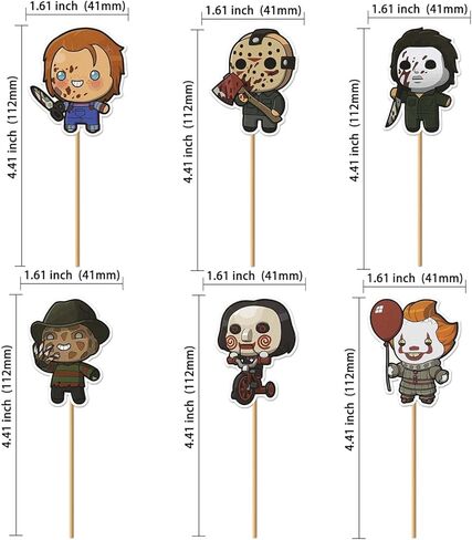 36Pcs Horror Movie Cupcake Toppers, Classic Horror Movie Character Cupcake Picks for Scary Movies Theme Birthday, Halloween Birthday Party Supplies Cake Decorations in Saudi Arabia