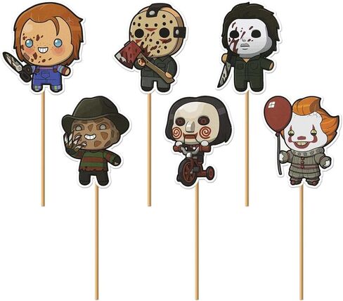 36Pcs Horror Movie Cupcake Toppers, Classic Horror Movie Character Cupcake Picks for Scary Movies Theme Birthday, Halloween Birthday Party Supplies Cake Decorations in Saudi Arabia
