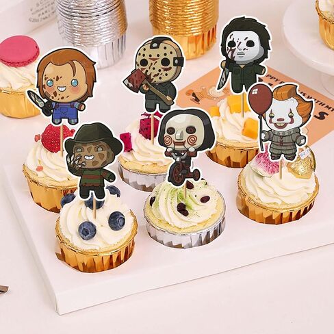 36Pcs Horror Movie Cupcake Toppers, Classic Horror Movie Character Cupcake Picks for Scary Movies Theme Birthday, Halloween Birthday Party Supplies Cake Decorations in Saudi Arabia