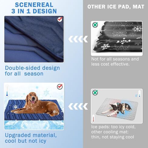 SCENEREAL Dog Cooling Mat for Crate, Thicken Self-Cooling Dog Pad Reversible (Cool & Warm), 48"x28" Pet Cool Bed for M Large XL Dogs,Kennel Sofa Mats Machine Washable, Durable Non-Toxic Gel, Outdoor in Kuwait