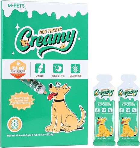 مجموعة متنوعة من وجبات الكلاب القابلة لللعق من M-PETS، 4 نكهات وجبات خفيفة صحية ناعمة للكلاب في أنابيب الضغط للجراء وكبار السن، تدريب على المكافآت أو طعام ممتاز، هريس منخفض السعرات الحرارية لدعم المفاصل والجهاز الهضمي - 8 عبوات in Kuwait