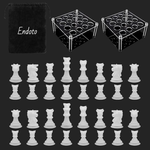 Resin Chess 32 Pieces Mold Set with 2 Pack Chess Piece Holder, 32 Pieces Full Size 3D Silicone Chess Molds Kit for Epoxy Resin Casting, Family Party Board Games and Home Decoration in Saudi Arabia