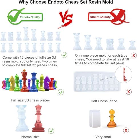 Resin Chess 32 Pieces Mold Set with 2 Pack Chess Piece Holder, 32 Pieces Full Size 3D Silicone Chess Molds Kit for Epoxy Resin Casting, Family Party Board Games and Home Decoration in Saudi Arabia