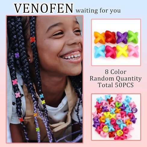 VENOFEN 50PCS Hair Beads for Braids - Candy Color Loc Dreadlock and Hair Jewelry Accessories for Kids and Women in Saudi Arabia