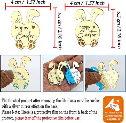 24 قطعة من أغطية الكب كيك على شكل أرنب عيد الفصح السعيد، أكريليك مرآة ذهبية، 1.57 × 2.16 بوصة، لوازم حفلات تزيين كعكة عيد الفصح in Kuwait