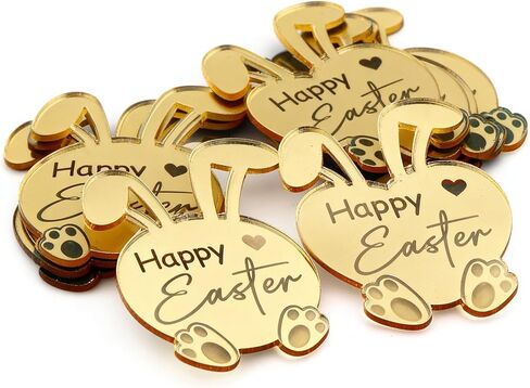 24 قطعة من أغطية الكب كيك على شكل أرنب عيد الفصح السعيد، أكريليك مرآة ذهبية، 1.57 × 2.16 بوصة، لوازم حفلات تزيين كعكة عيد الفصح in Kuwait