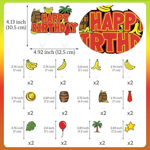 HOMEZZO Jungle Theme Cupcake Toppers Set, 25 PCS Tropical Banana Barrel Picks for Safari Baby Shower Kids Birthday Party Supplies in Kuwait