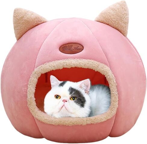 Cat Beds for Indoor Cats, Cozy Cat Cave Bed Dog House Cats Tent with Removable Cushion Pillow, Soft Warm Pet House Puppy Bed, Cute Pet Nest for Kitten Small Dog (Pink, M-13x13x13 Inches) in Kuwait