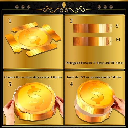 Honoson 12 قطعة ديكورات حفلات الكازينو مقاس 9 بوصة كبيرة من العملات الذهبية صناديق هدايا عملاقة من العملات الذهبية قطعة مركزية لطاولة الألعاب الليلية لوازم حفلات الكرة in Kuwait
