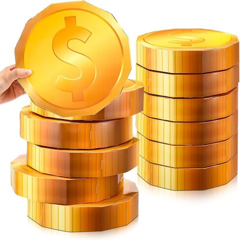 Honoson 12 قطعة ديكورات حفلات الكازينو مقاس 9 بوصة كبيرة من العملات الذهبية صناديق هدايا عملاقة من العملات الذهبية قطعة مركزية لطاولة الألعاب الليلية لوازم حفلات الكرة in Kuwait