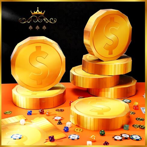 Honoson 12 قطعة ديكورات حفلات الكازينو مقاس 9 بوصة كبيرة من العملات الذهبية صناديق هدايا عملاقة من العملات الذهبية قطعة مركزية لطاولة الألعاب الليلية لوازم حفلات الكرة in Kuwait