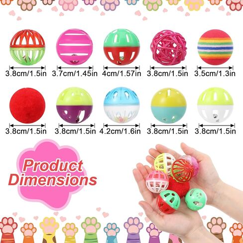 MAQUITA 100 Pcs Cat Jingle Balls Toys Bulk, Plastic Small Crinkle Ball Assorted Cat Balls with Bell for Kitten Chase Pounce Rattle Play Toys (Multicolor) in Saudi Arabia
