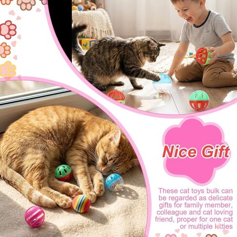 MAQUITA 100 Pcs Cat Jingle Balls Toys Bulk, Plastic Small Crinkle Ball Assorted Cat Balls with Bell for Kitten Chase Pounce Rattle Play Toys (Multicolor) in Saudi Arabia