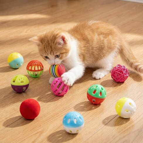 MAQUITA 100 Pcs Cat Jingle Balls Toys Bulk, Plastic Small Crinkle Ball Assorted Cat Balls with Bell for Kitten Chase Pounce Rattle Play Toys (Multicolor) in Saudi Arabia