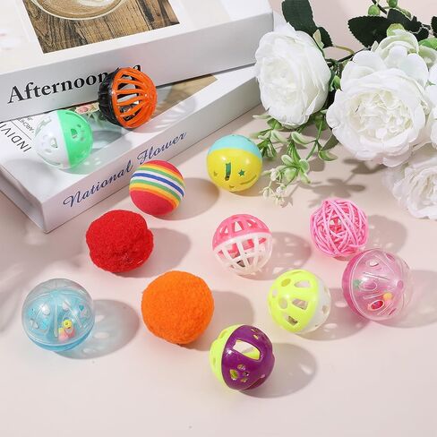 MAQUITA 100 Pcs Cat Jingle Balls Toys Bulk, Plastic Small Crinkle Ball Assorted Cat Balls with Bell for Kitten Chase Pounce Rattle Play Toys (Multicolor) in Saudi Arabia