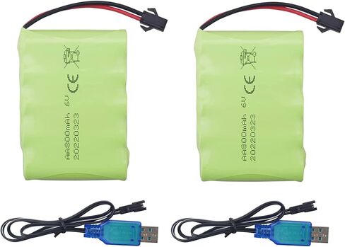 Accessories 2PCS 6.0V 800mAh Rechargeable RC Toy Battery SM2P Plug for Truck, Stunt Car, Excavator With USB Charging Cable in Kuwait