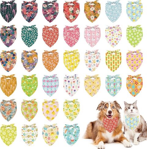 Whaline 36Pcs Spring Dog Bandana Triangle Pet Scarf Adjustable Puppy Neckerchief Colorful Easter Egg Floral Bunny Rabbit Flower Dog Bib for Medium Large Cat Costume Accessories in Saudi Arabia