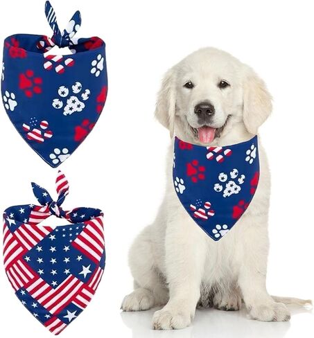 GeRRiT 2 Pack 4th of July Dog Bandanas, American Independence Flag Dog Bandana, Holiday Festival Accessories for Small, Medium, Large Dogs and Cats, Blue1 in Saudi Arabia